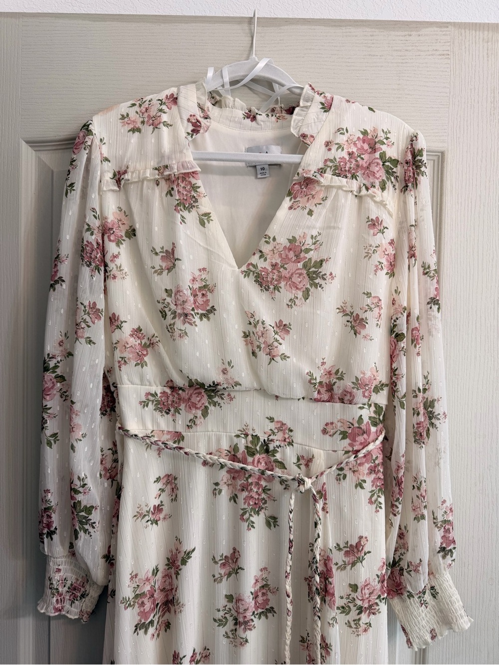 Floral Wrap Midi Dress - Cream with Pink Roses
